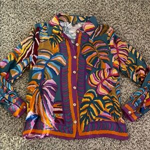 Colorful Tropical Print Button-Up Shirt